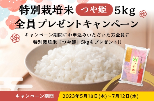 うるのん特別栽培米「つや姫」5kg全員プレゼントキャンペーン